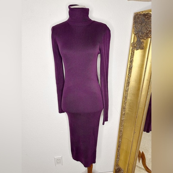 Express Dresses & Skirts - NWT Express Purple Ribbed Texture Turtleneck Long Sleeve Midi Dress Size XS $78